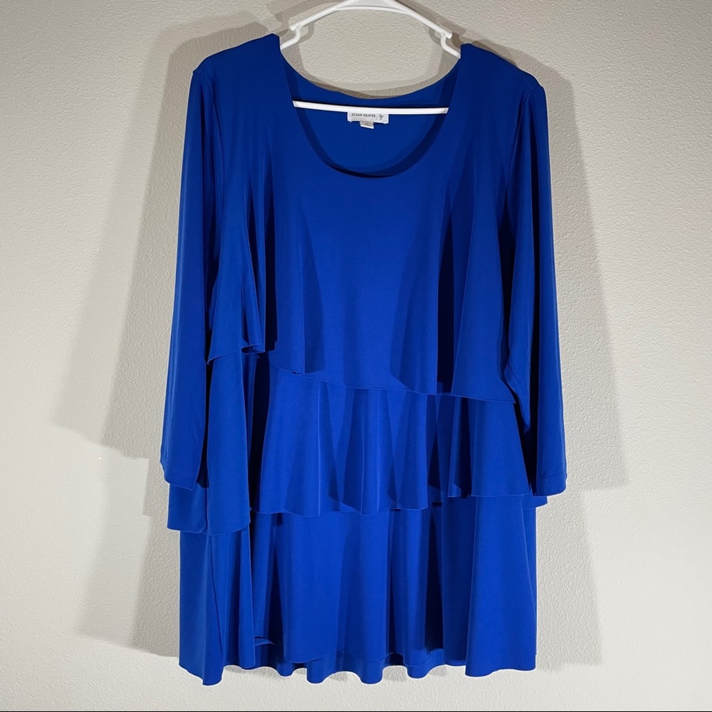 Susan Graver Deep Blue Layered Blouse Size 1X